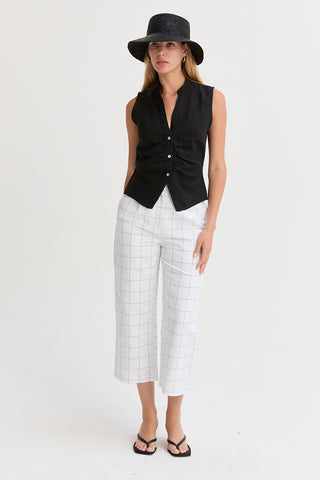 Tiana Windowpane Straight Leg Linen Culottes