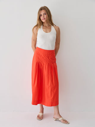 Remi Poplin Box Pleated Midi Skirt