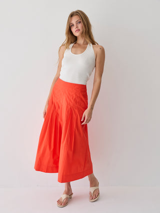 Remi Poplin Box Pleated Midi Skirt