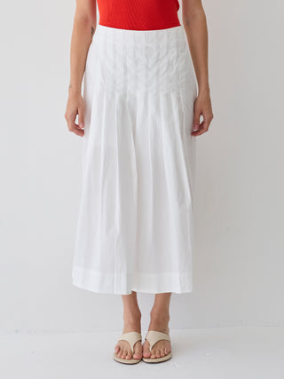 Remi Poplin Box Pleated Midi Skirt