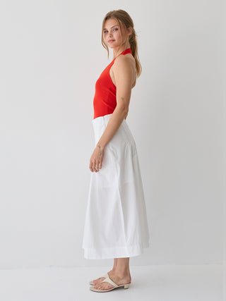 Remi Poplin Box Pleated Midi Skirt