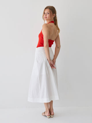 Remi Poplin Box Pleated Midi Skirt