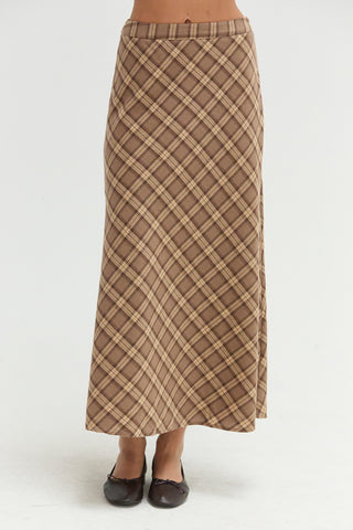 Sandra Plaid Flowy Midi Skirt