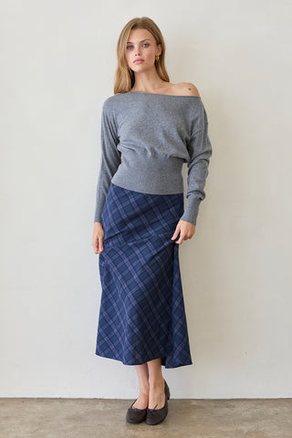 Sandra Plaid Flowy Midi Skirt