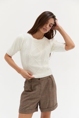 Jules Cable Knit Puff Sleeve Top
