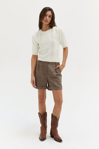 Jules Cable Knit Puff Sleeve Top