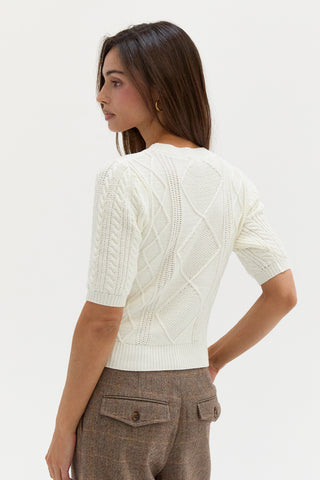 Jules Cable Knit Puff Sleeve Top