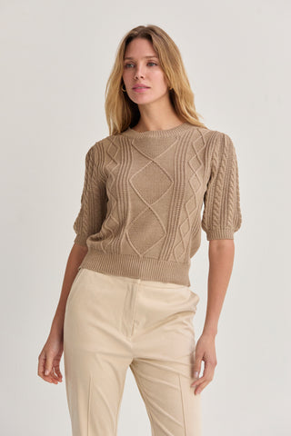 Jules Cable Knit Puff Sleeve Top