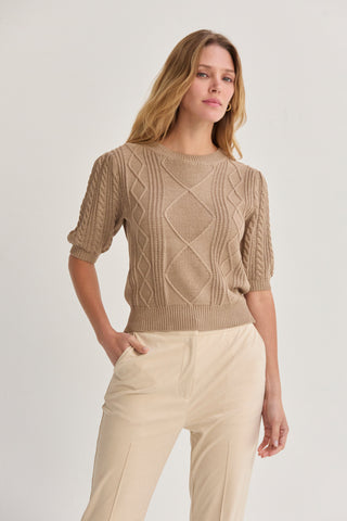 Jules Cable Knit Puff Sleeve Top