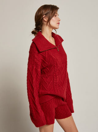 Finley Front Zip Chunky Cable Knit Sweater