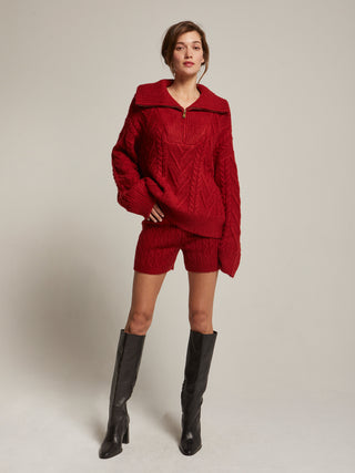 Finley Front Zip Chunky Cable Knit Sweater