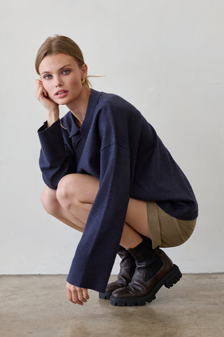 Heather Polo Sweater Top