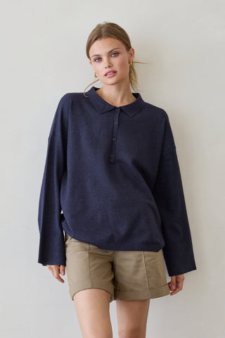 Heather Polo Sweater Top