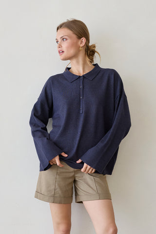 Heather Polo Sweater Top