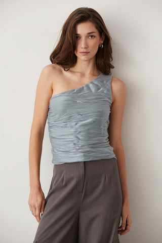 Ivy One Shoulder Mesh Top - ICE BLUE