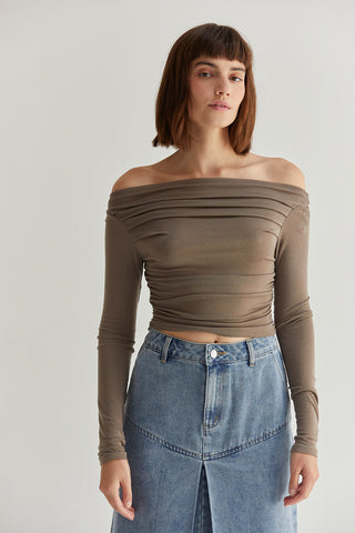 Tania Knit Top - Dark Taupe