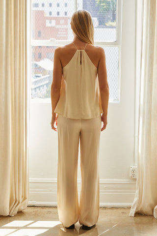 Paulie Pleated Halter Cupro Top