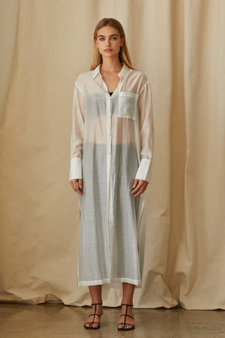 Tory Long Line Sheer Button Up Top