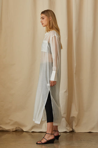 Tory Long Line Sheer Button Up Top