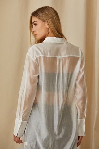 Tory Long Line Sheer Button Up Top