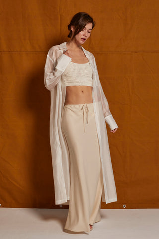 Tory Long Line Sheer Button Up Top
