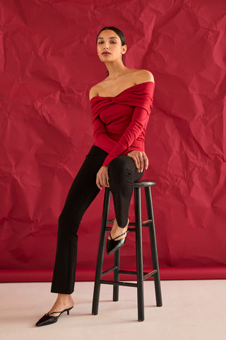 Abigail Front Twist Off Shoulder Knit Top