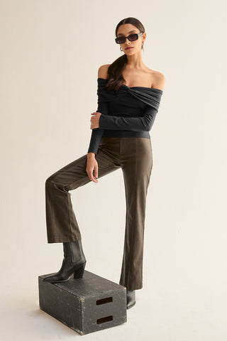 Abigail Front Twist Off Shoulder Knit Top