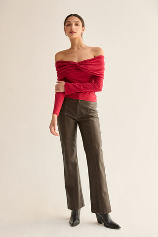 Abigail Front Twist Off Shoulder Knit Top