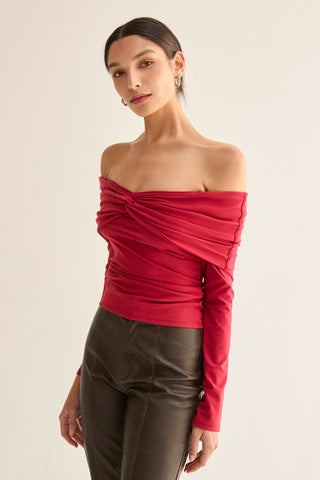 Abigail Front Twist Off Shoulder Knit Top
