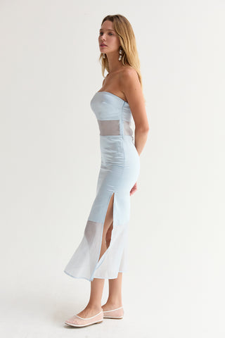 Austin Satin Mixed Media Tube Midi Dress