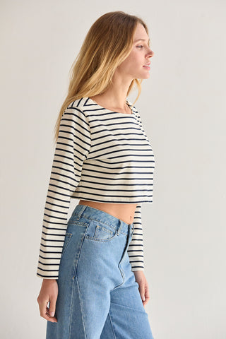 Noelle Striped Boatneck Crop Knit Top