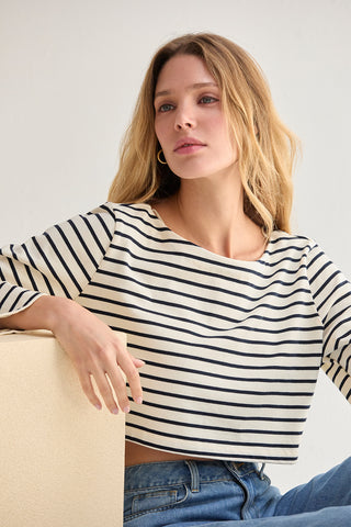 Noelle Striped Boatneck Crop Knit Top