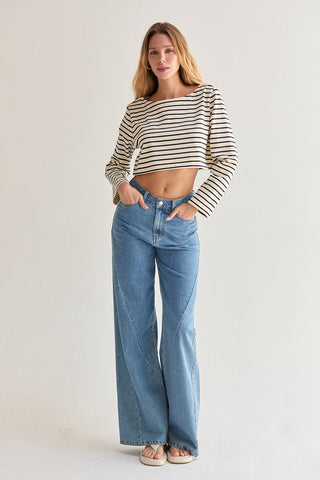 Noelle Striped Boatneck Crop Knit Top