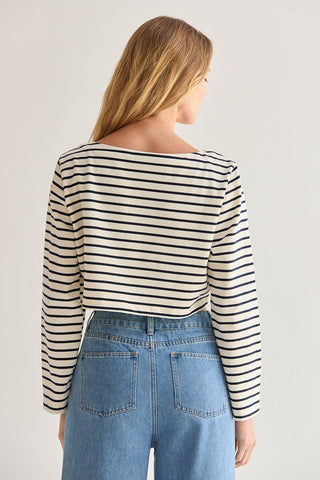 Noelle Striped Boatneck Crop Knit Top