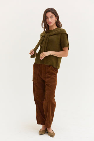 Remi Short Sleeve Faux Scarf Overlay Sweater Top