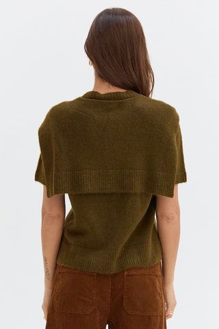 Remi Short Sleeve Faux Scarf Overlay Sweater Top