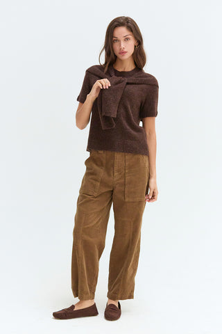 Remi Short Sleeve Faux Scarf Overlay Sweater Top