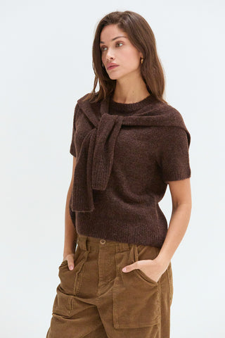 Remi Short Sleeve Faux Scarf Overlay Sweater Top