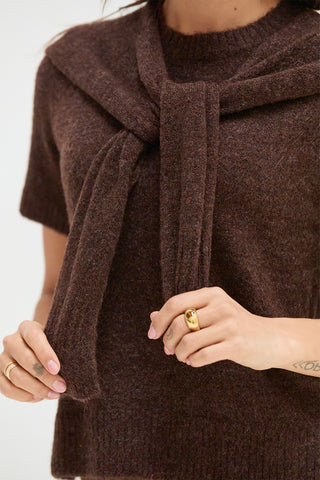 Remi Short Sleeve Faux Scarf Overlay Sweater Top