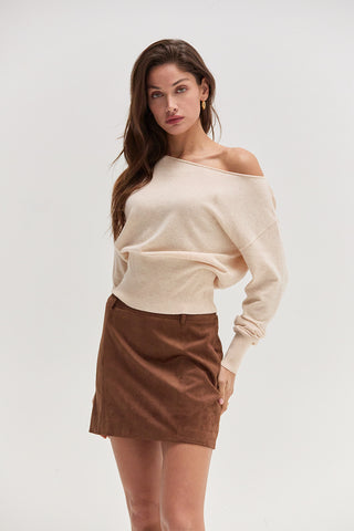 Cassie Cinched Waist Boatneck Sweater Top
