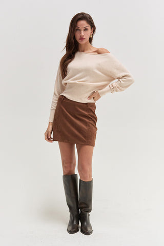 Cassie Cinched Waist Boatneck Sweater Top