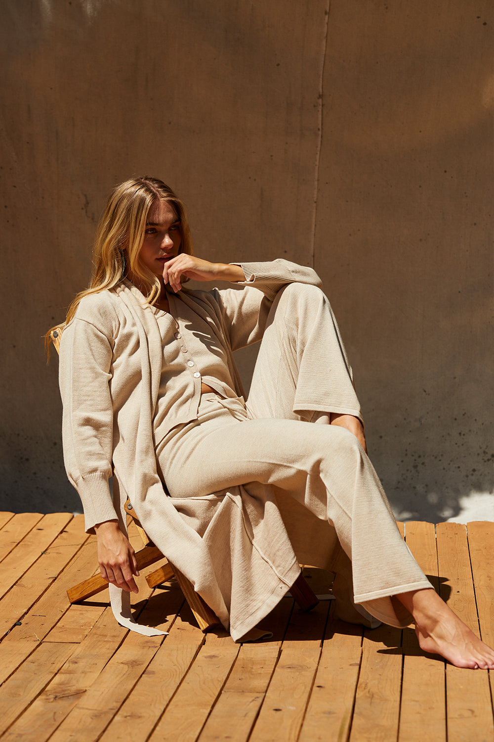 Slit Knit Pants ベージュ34 TAN KNIT SIDE SLIT + TIE PANT – L'ABEYE