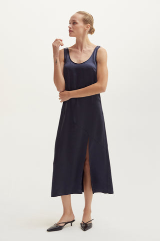 Derin Crushed Satin Tank Midi Dress