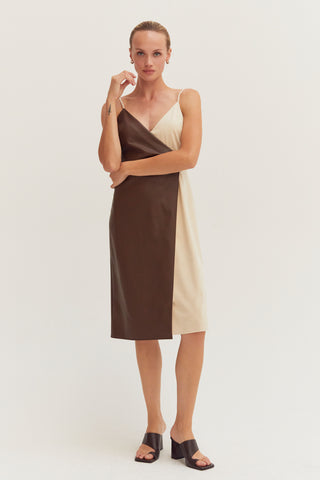 Ava Mixed Media Wrap Midi Dress