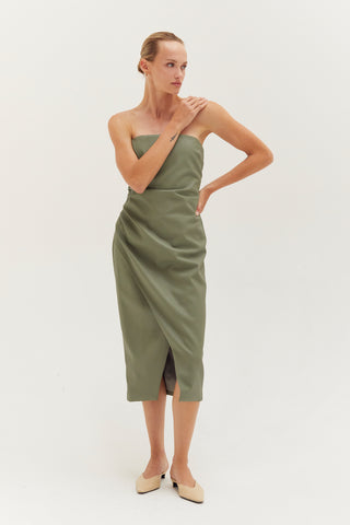 Reeve Vegan Leather Tube Midi Dress