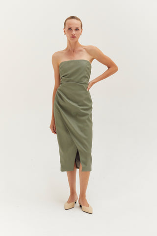 Reeve Vegan Leather Tube Midi Dress
