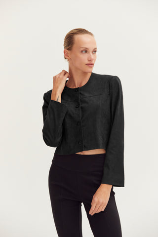 Lenny Suede Collarless Cropped Jacket