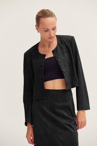 Lenny Suede Collarless Cropped Jacket