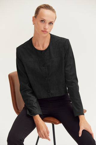 Lenny Suede Collarless Cropped Jacket