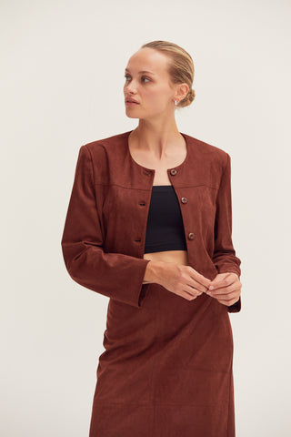 Lenny Suede Collarless Cropped Jacket